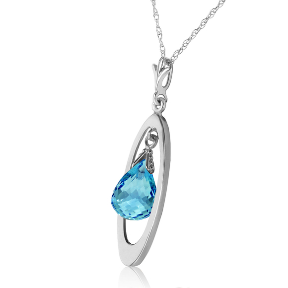 14K. SOLID GOLD NECKLACE WITH BRIOLETTE BLUE TOPAZ (White Gold) - Picture 3 of 3
